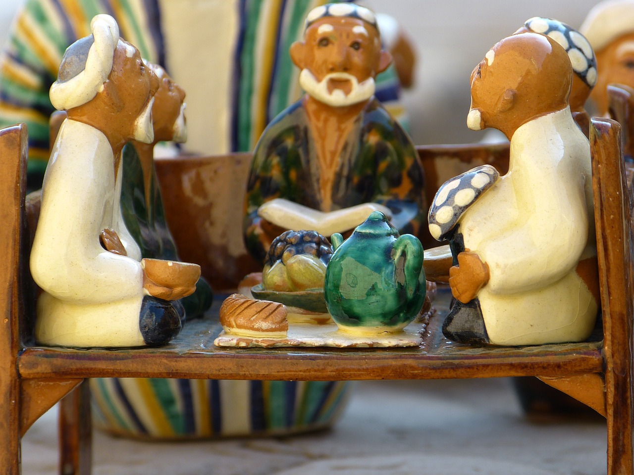 Molio Figūra, Vyrai, Grupė, Arbatos Namai, Sėdėti, Susitikimas, Kalbėti, Uzbekistanas, Keramika, Keramika