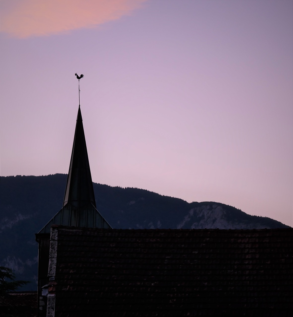 Clôcher, Nustatymas, Vakaras, Bažnyčia, Saulėlydis, Twilight, Gulėti Saulė, Kaimas, France, Spalvos