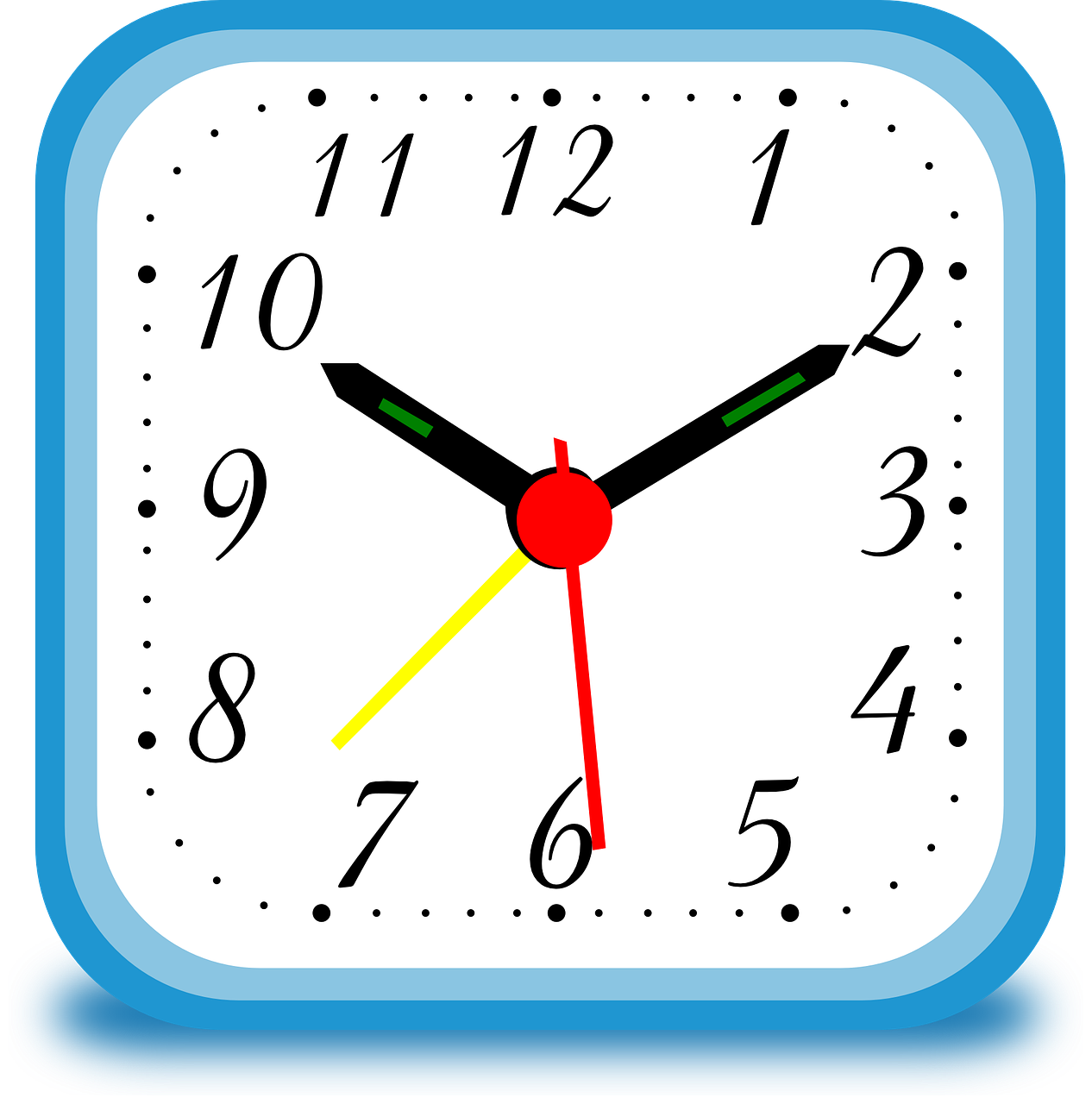 Laikrodis, Kvadratas, Laikas, Instrumentas, Signalizacija, Rankos, Valandos, Minutės, Sekundes, Mėlynas