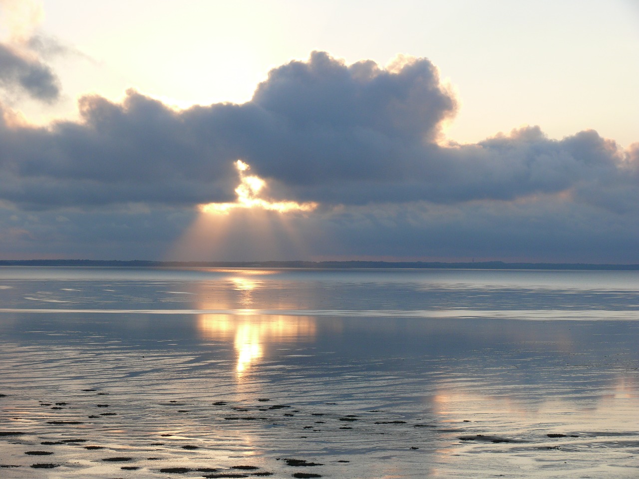 Debesys, Saulė, Jūra, Afterglow, Saulės Spindulys, Vakaras, Dangus, Wadden Jūra, Veidrodis, Nemokamos Nuotraukos