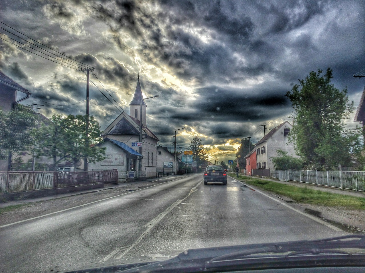 Debesys, Lietus, Kelias, Bažnyčia, Oras, Gamta, Dangus, Debesuota, Hdr, Nemokamos Nuotraukos