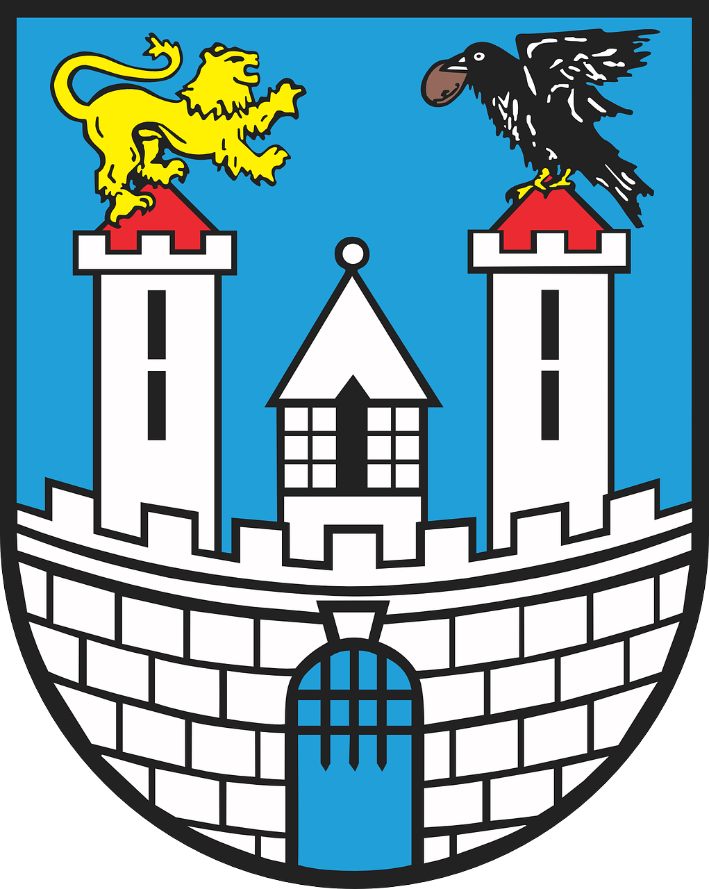 Herbas, Crest, Šalmo Plokštė, Emblema, Lenkija, Pilis, Vartai, Varna, Liūtas, Nemokama Vektorinė Grafika