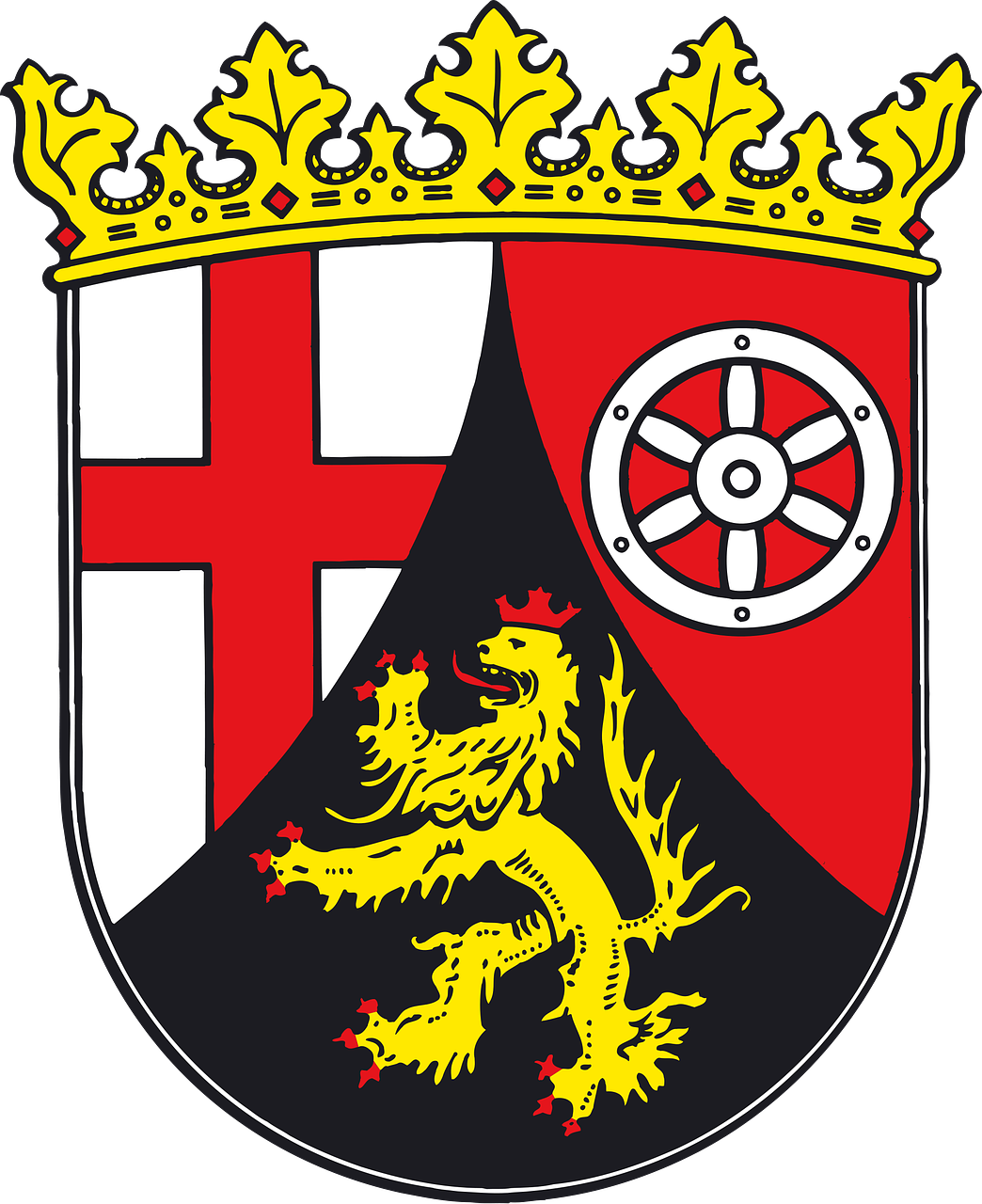 Herbas, Rhineland-Pfalzas, Vokiečių, Heraldika, Simbolis, Emblema, Apkaustai, Valstybė, Raudonas Kryžius Ant Sidabro, Sidabrinis Ratas Ant Raudono