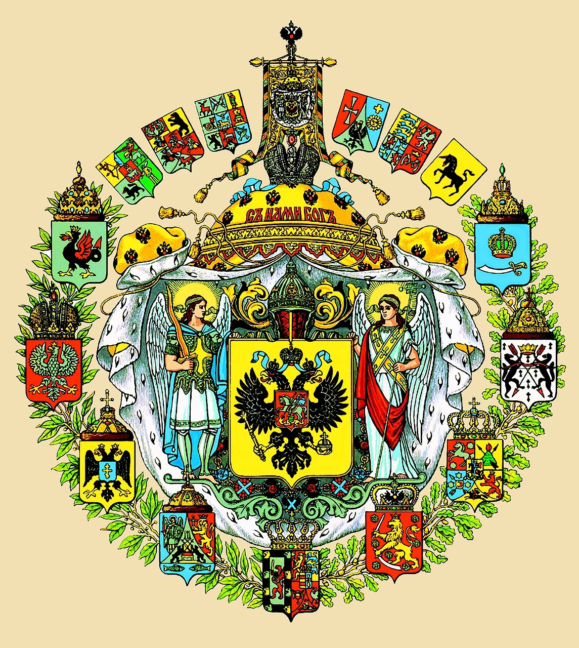 Rusijos Imperijos Herbas, Heraldika, Rusija, Imperija, Karūna, Skydas, Mantija, Dvigubas Erelis, Šūkis, Antraščių