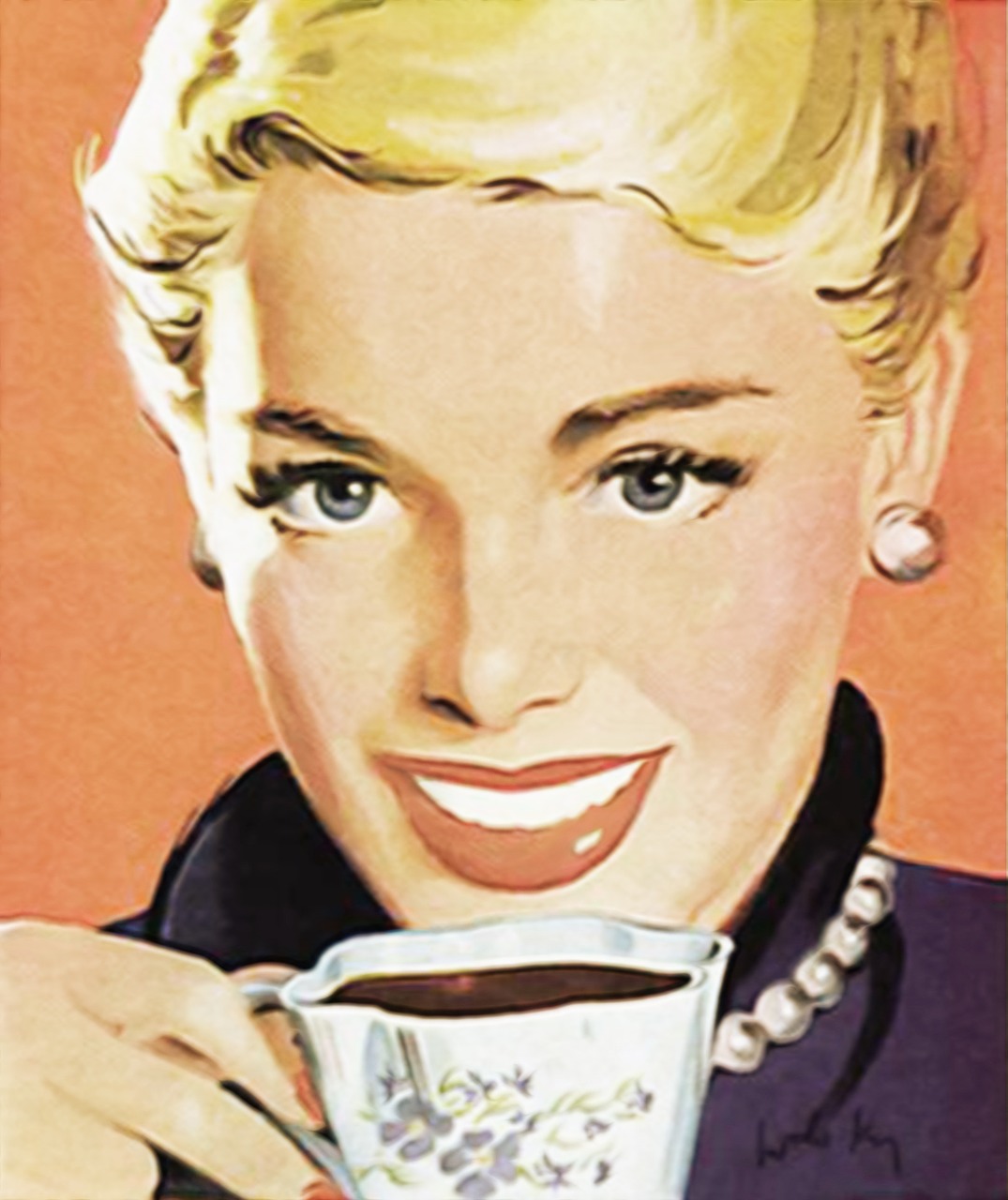 Kava, Arbata, Vintage, Senamadiškas, Seni Skelbimai, Moteris, Gerianti Kavą, Geria Arbatą, Šviesiaplaukis, Blondinė Moteris