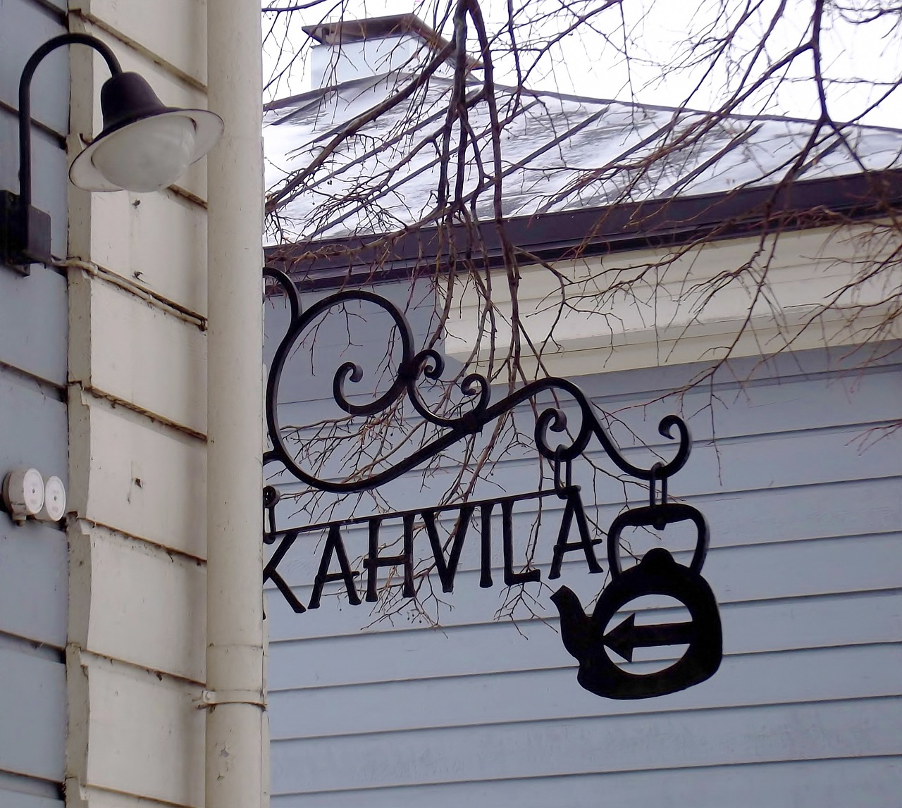 Kavinė, Ženklas, Metalas, Geležis, Šviesa, Lempa, Filialai, Helsinki, Suomių, Kryptis