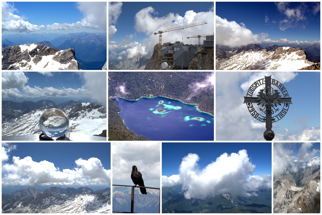 Koliažas, Zugspitze, Oro Uolos, Įspūdis, Perspektyva, Aukštis, Dangus, Regėjimas, Tolimas Vaizdas, Vaizdas