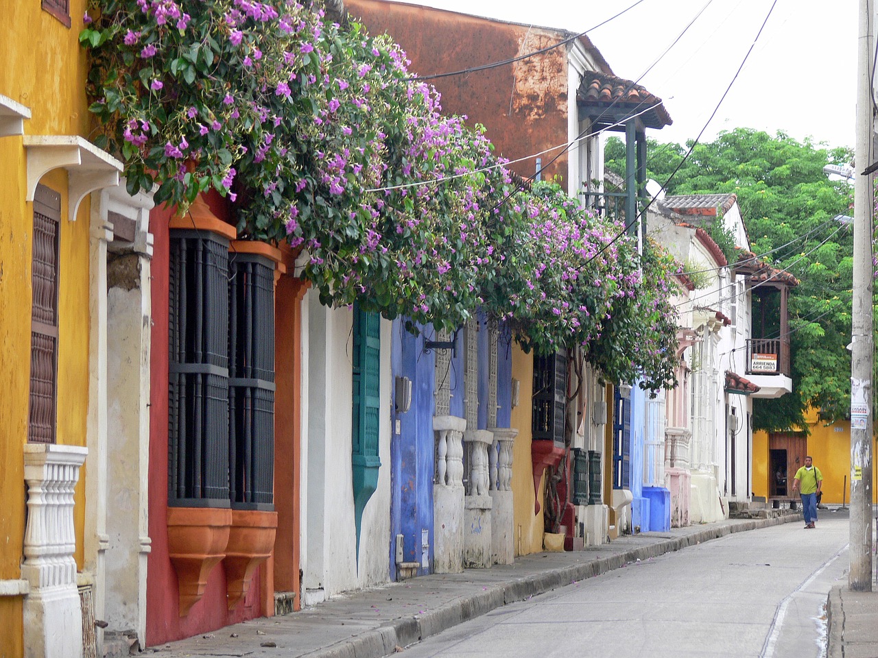 Kolumbija, Cartagena De Indias, Fasadai, Gatvė, Spalvinga, Pastatai, Gėlės, Žmonės, Senas, Architektūra