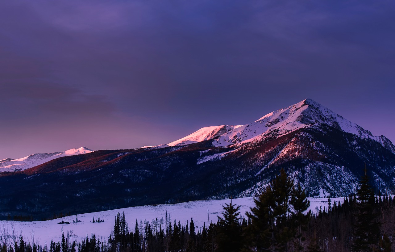 Colorado, Kalnai, Pieva, Žiema, Sniegas, Saulėlydis, Dusk, Dangus, Debesys, Kraštovaizdis