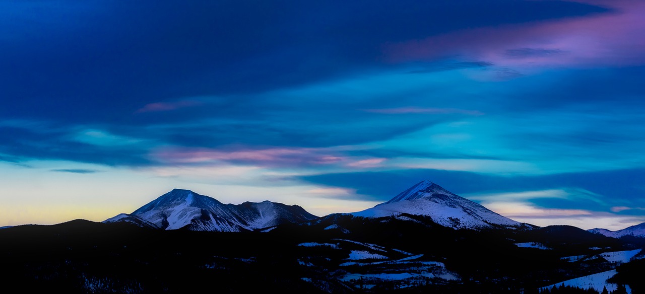 Colorado, Panorama, Saulėlydis, Dusk, Dangus, Debesys, Kalnai, Sniegas, Žiema, Kraštovaizdis