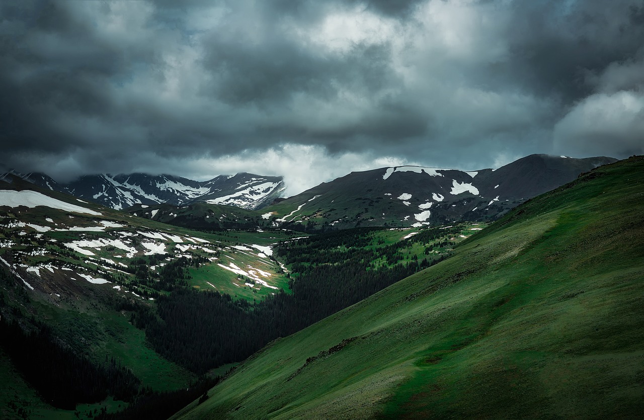 Colorado, Panorama, Saulėlydis, Dusk, Dangus, Debesys, Kalnai, Sniegas, Žiema, Kraštovaizdis