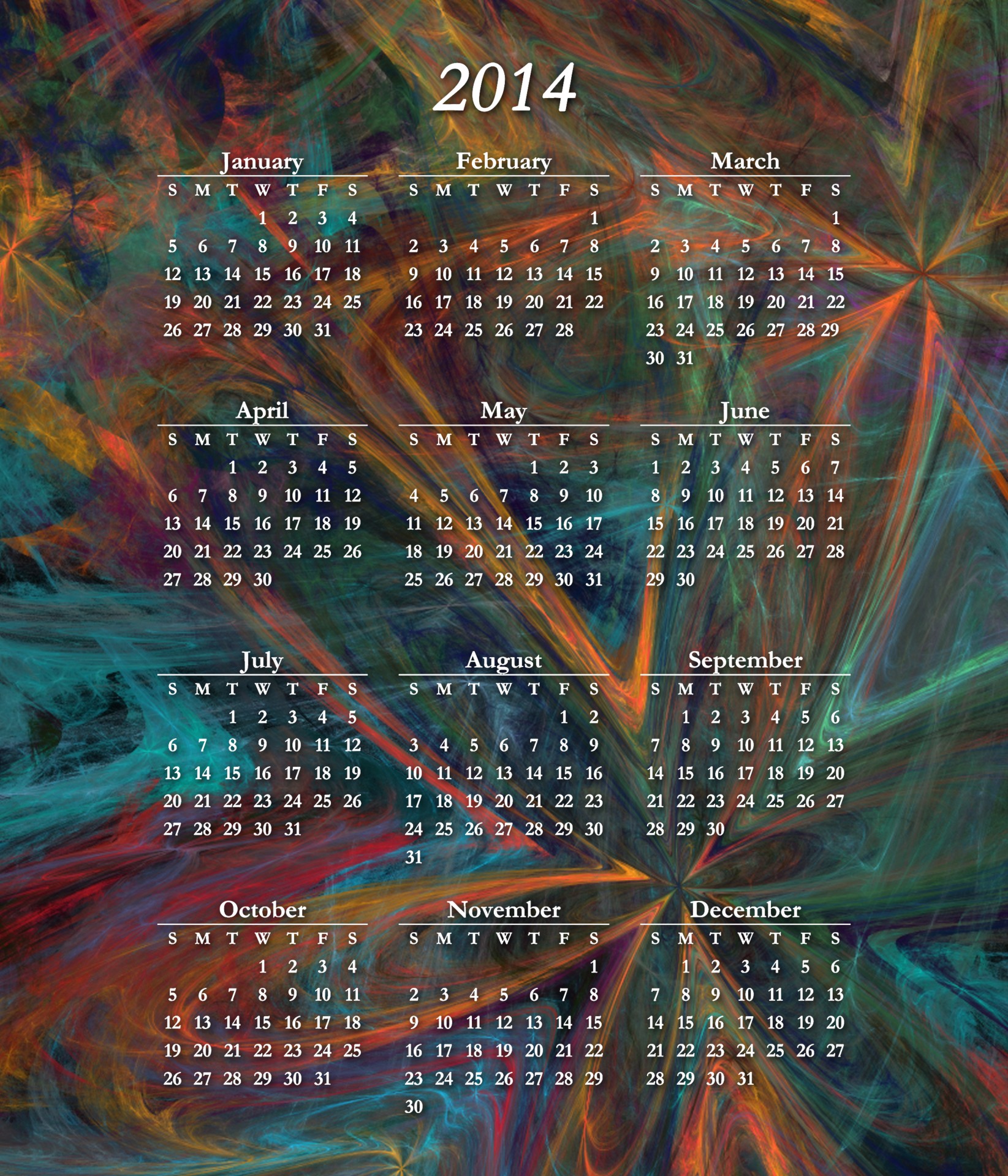 Kalendorius,  2014,  Spalvinga,  Retro,  Gėlė,  Retro & Nbsp,  Gėlė,  Grafika,  Abstraktus,  3 & Nbsp