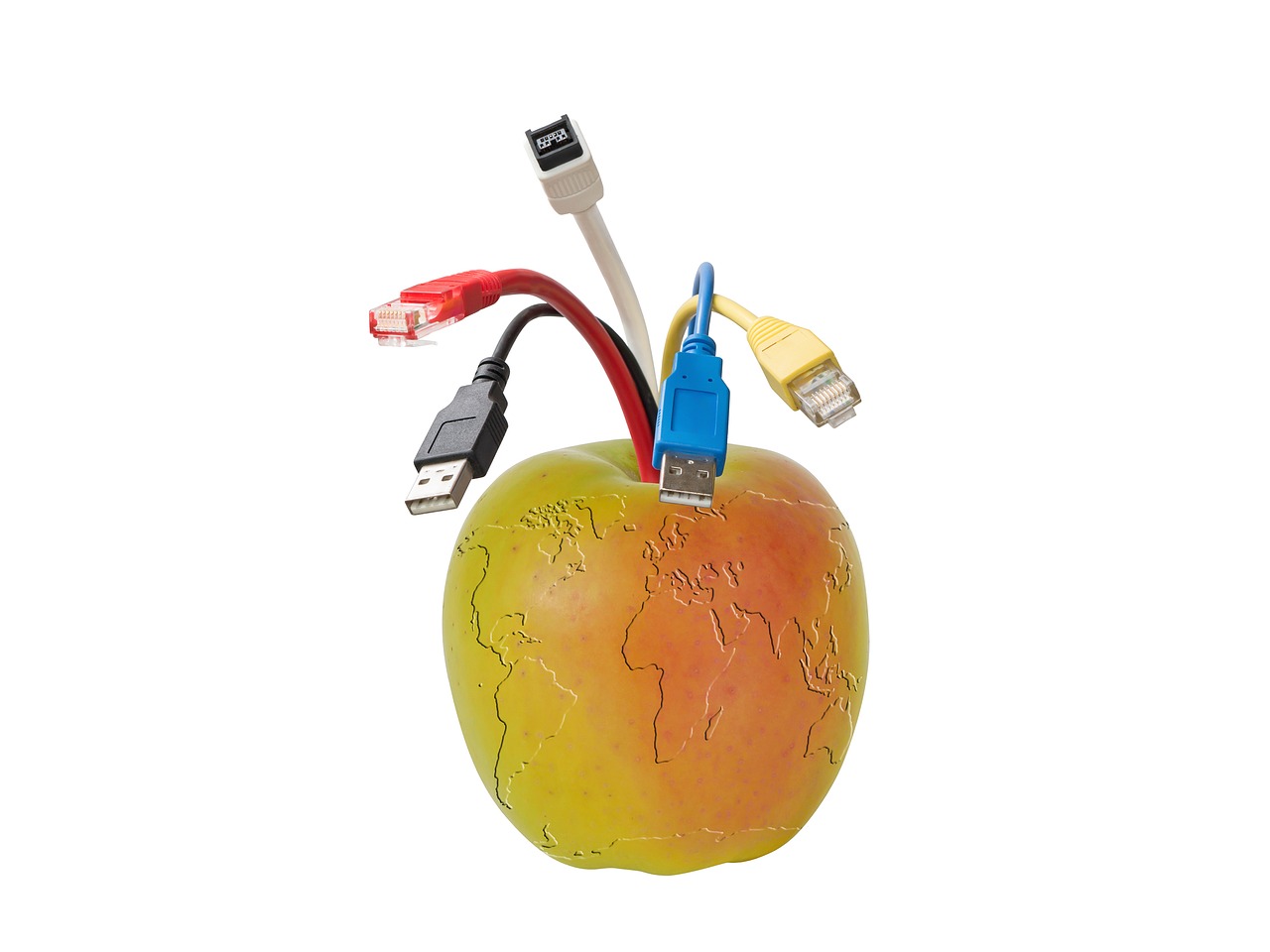 Komunikacija, Laisvas, Koncepcija, Obuolys, Atnaujinimas, Usb Jungtis, Tinklas, Internetas, Socialinis, Socialiniai Tinklai