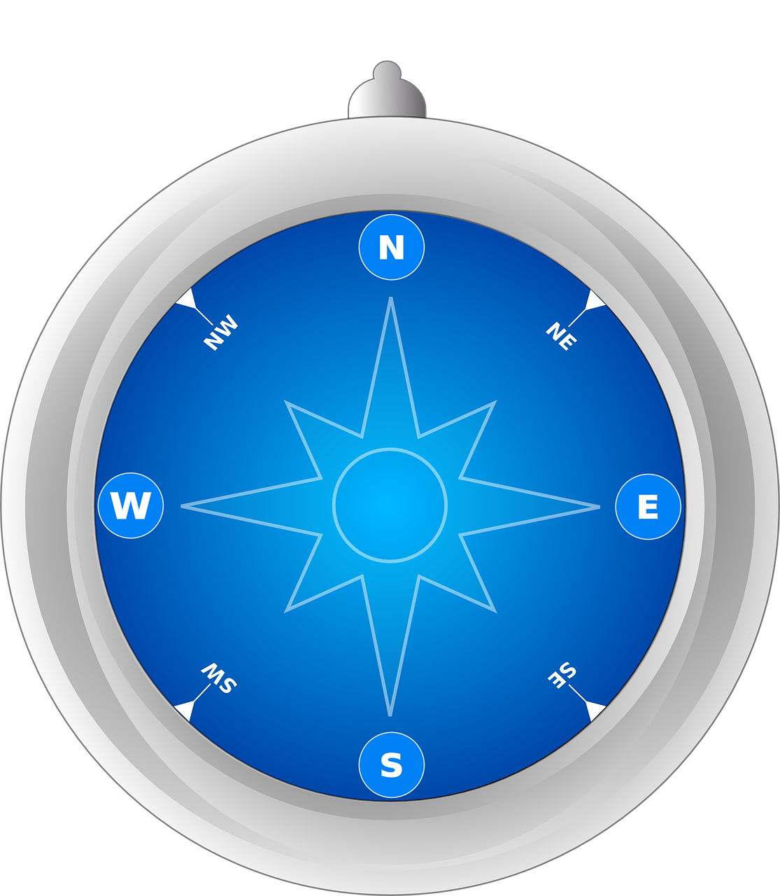 Kompasas, Rožė, Vėjas, Orientacija, N, E, S, W, Mėlynas, Metalas