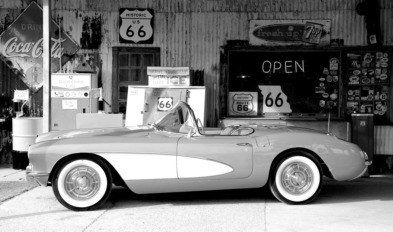 Corvette, Oltimeris, Sportinė Mašina, Prekybos Centras, Maršrutas 66, Piktas, Arizona, Vagonų Bendroji Parduotuvė, Usa, Vintage