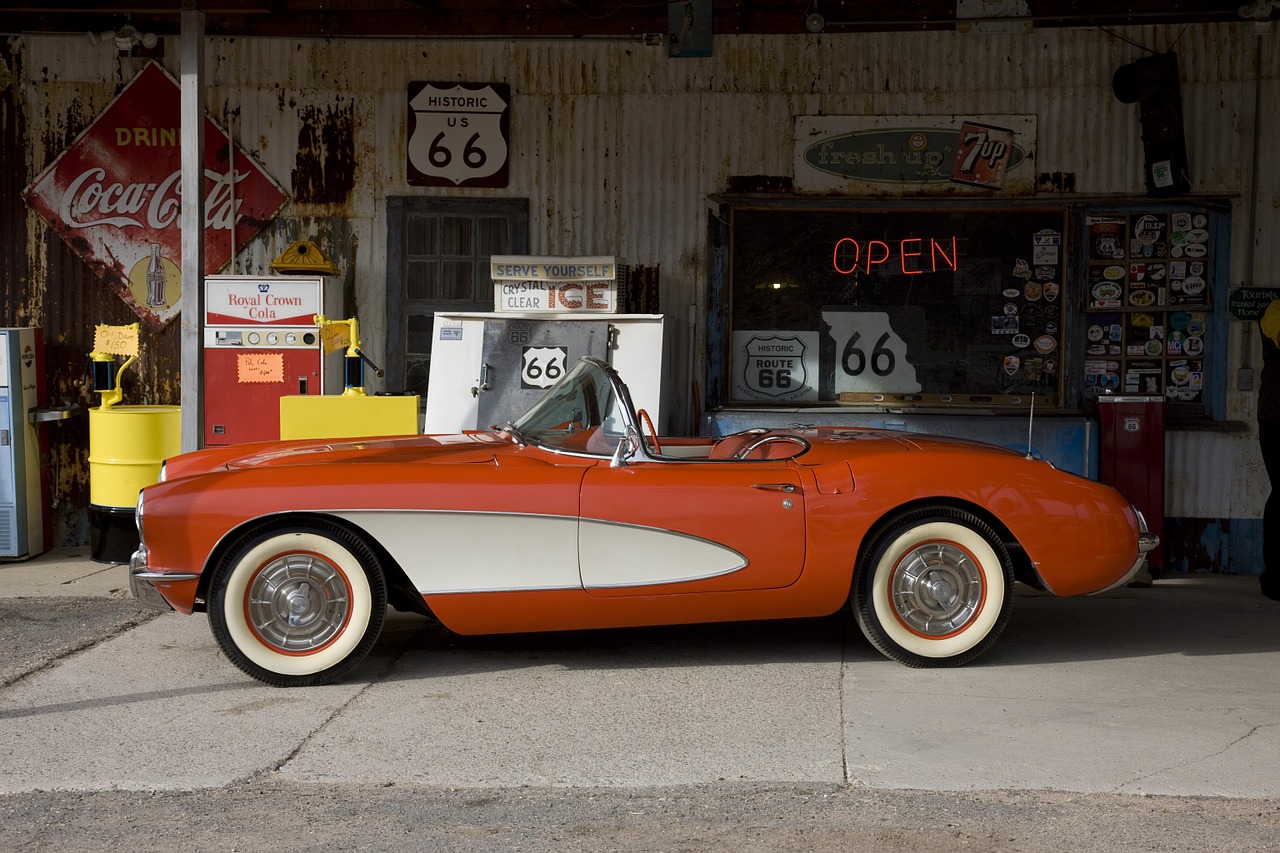 Corvette, Kabrioletas, Vintage, Maršrutas 66, Arizona, Usa, Memorabilia, Istorinis, Retro, Nemokamos Nuotraukos