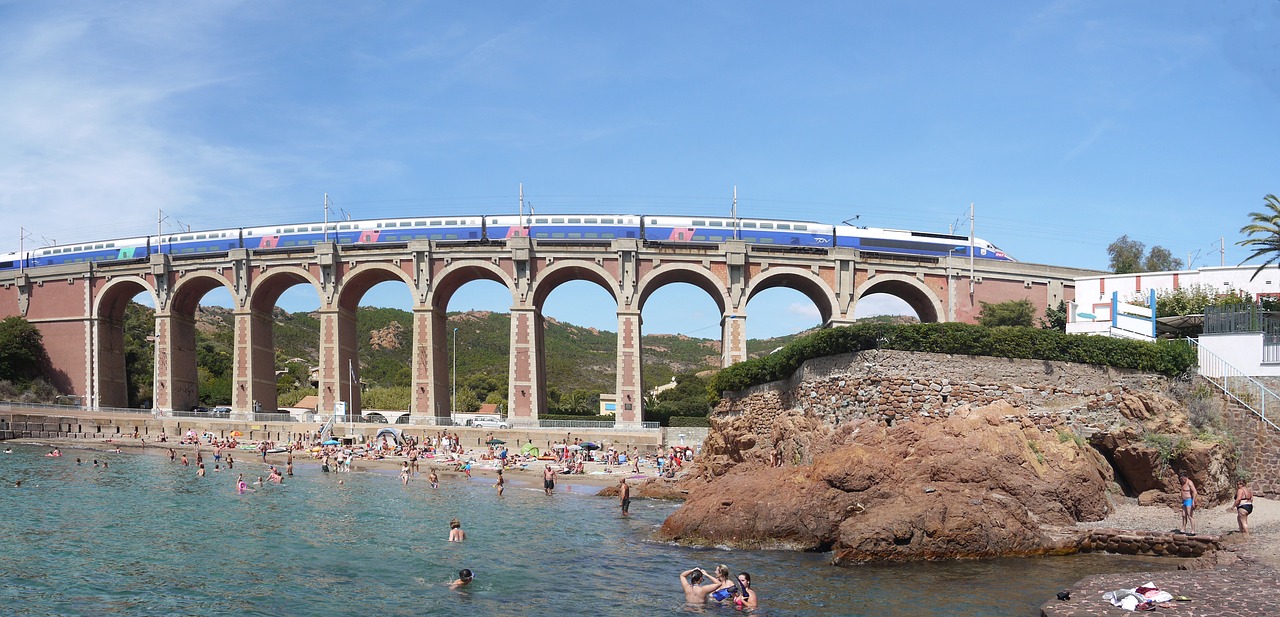 Côte Dazur, Papludimys, Viduržemio Jūros, Panorama, Arkos Tiltas, Traukinys, Į Pietus Nuo Prancūzijos, Kranto, Šventė, Smėlis