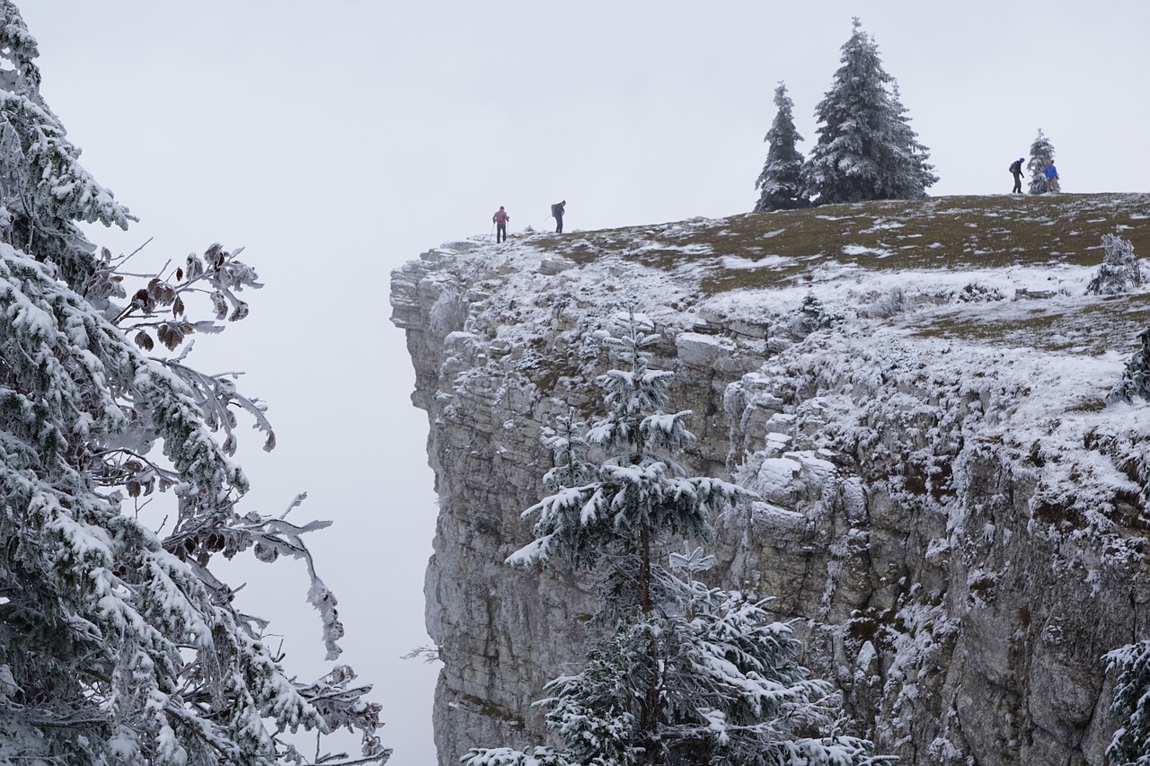 Creux Du Van, Šveicarija, Noiraigue, Swiss Jura, Akmeninė Siena, Siena, Kalnai, Jura, Žiema, Rūkas