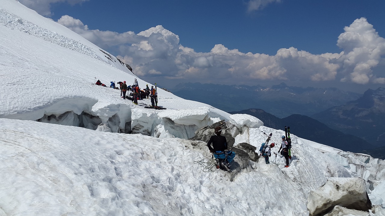 Raumenys, Slidinėjimas Atokioje Pakrantėje, Alpinizmas, Kliūtis, Ledynas, La Jonction, Bossons Ledynas, Mont Blanc, Grands Mulets, Aukšti Kalnai