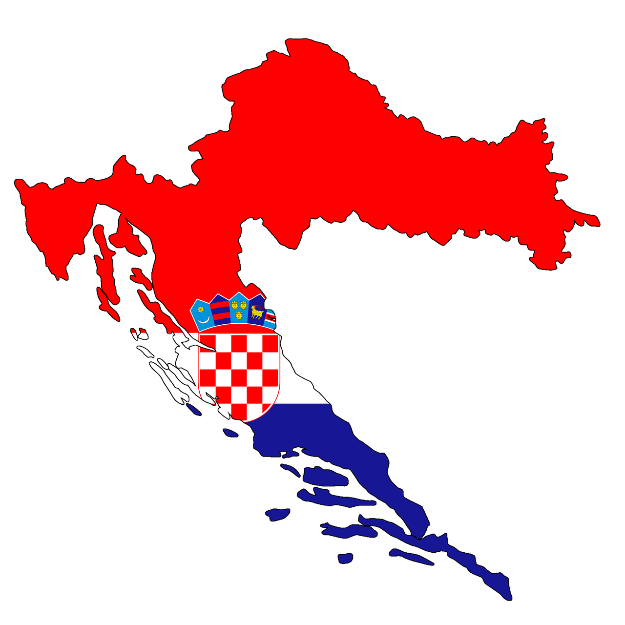 Kroatija, Žemėlapis, Žemė, Sienos, Vėliava, Amerikos Valstijos, Šalis, Sausumos Sienos, Kontūras, Spalvinga