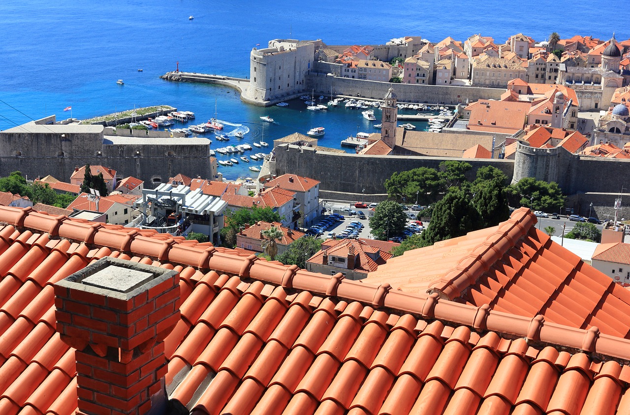 Kroatija, Dubrovnik, Stogas, Plytelės, Kaminas, Architektūra, Pastatas, Balkanų, Uostas, Valtys