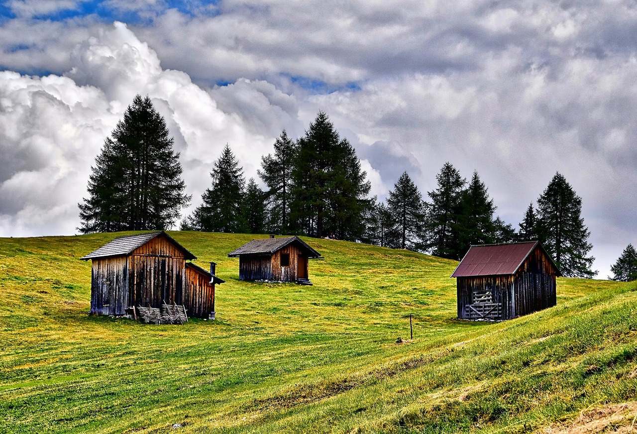 Crodarossa, Altoadige, Širdis, Italy, Kalnai, Tirolio, Dolomitai, Kalnas, Kraštovaizdis, Rąsto Nameliai