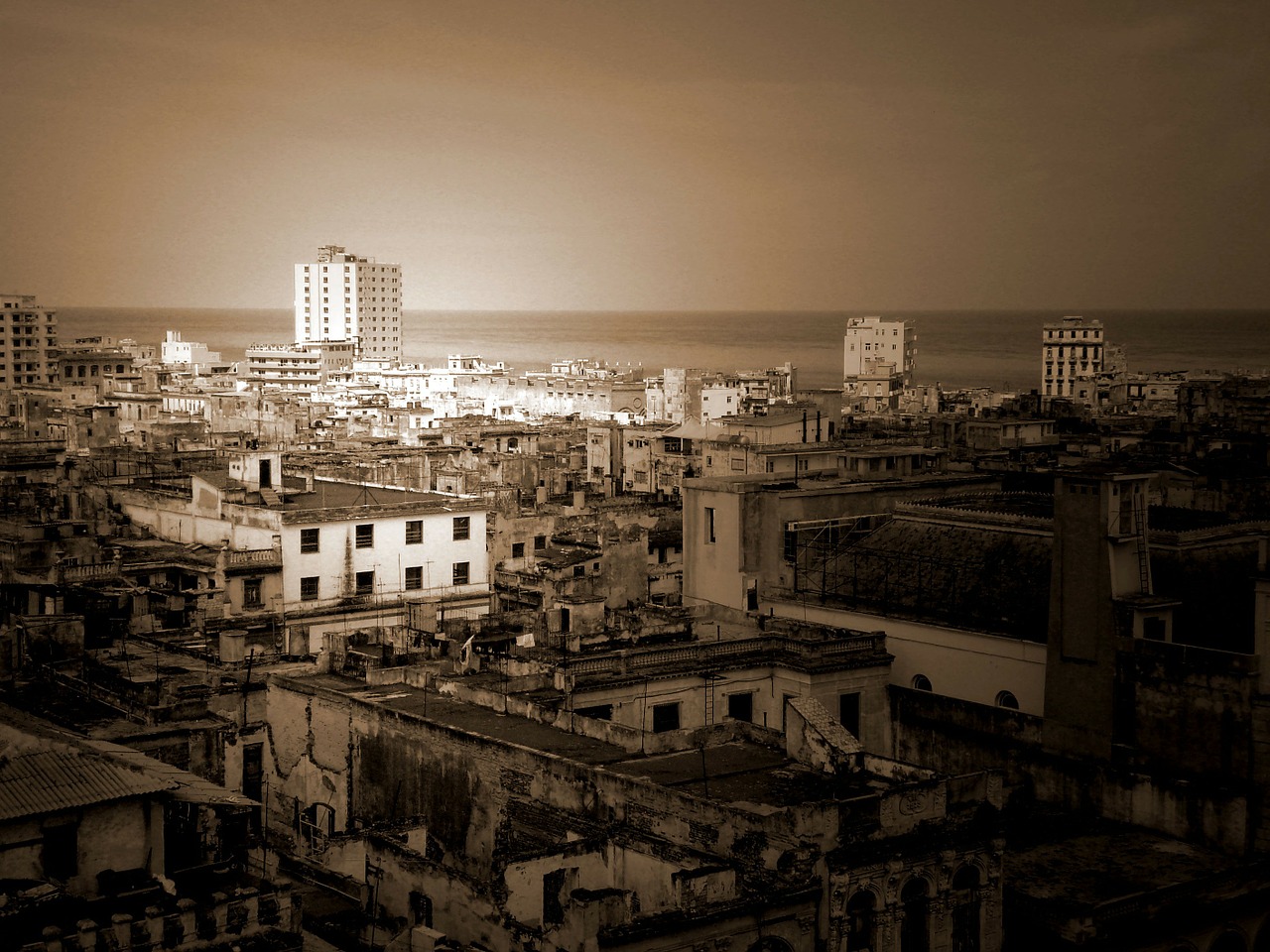 Kuba, Panorama, Havana, Miesto, Kelionė, Miesto Panorama, Lotynų, Šviesa, Sepija, Nemokamos Nuotraukos