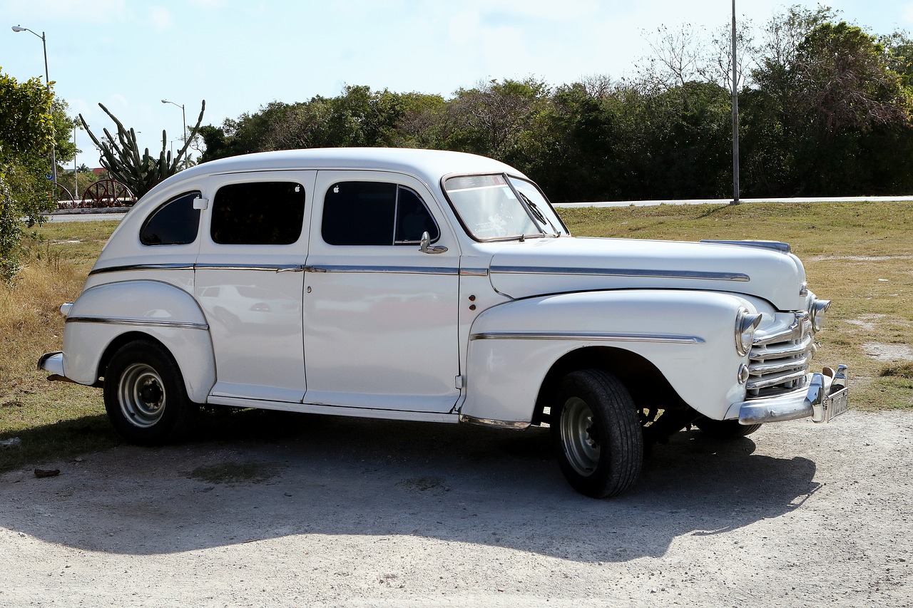 Kuba, Automobilis, Ford, Balta, Vintage, Havana, Senas, Retro, Karibai, Klasikinis