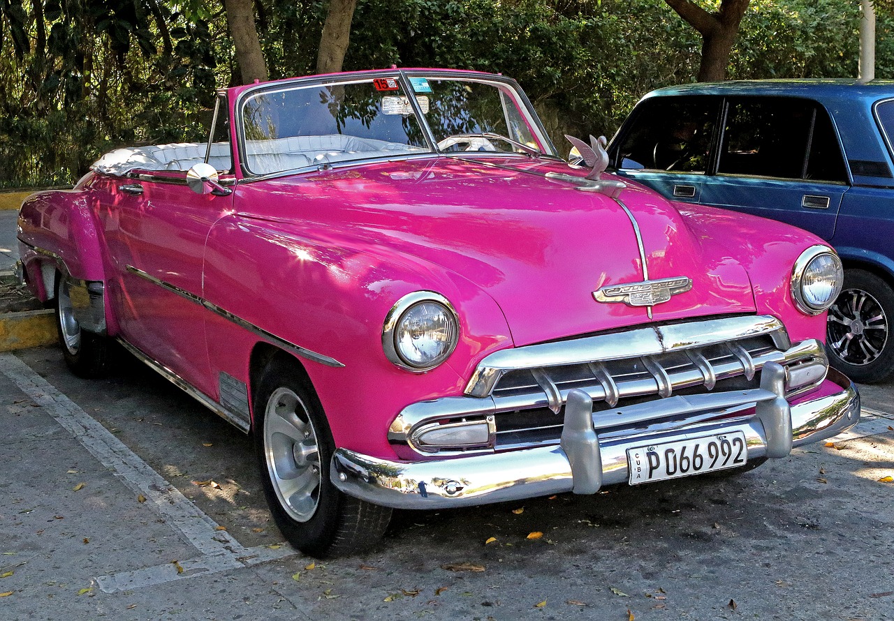 Kuba, Senovinis Automobilis, Retro, Rožinis, Chevrolet, Chromas, Havana, Gabenimas, Klasikinis, Amerikietis