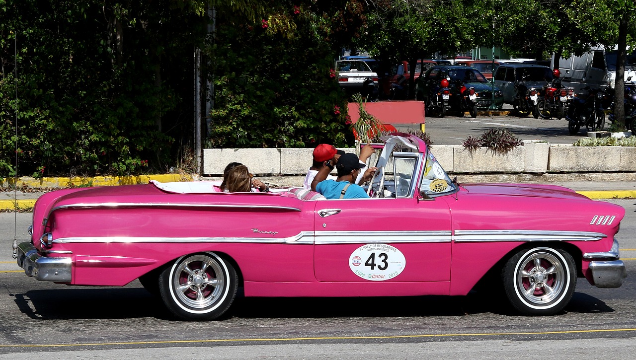 Kuba, Automobilis, Biscay, Kabrioletas, Rožinis, Chromas, Taksi, Vintage, Karibai, Havana
