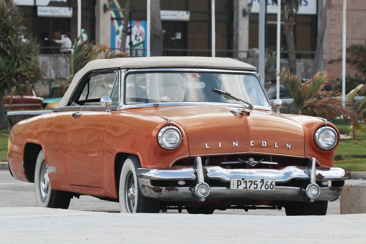 Kuba, Havana, Automobilis, Lincoln, Oranžinė, Klasikinis, Almendronas, Riviera, Malecon, Taksi