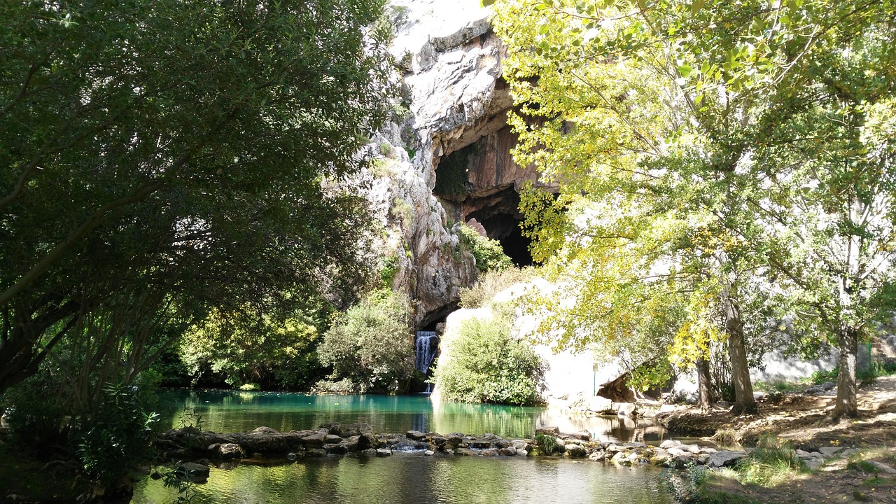 Cueva Del Gato, Benaojan, Malaga, Ispanija, Urvas, Krioklys, Rokas, Gamta, Vanduo, Ežeras