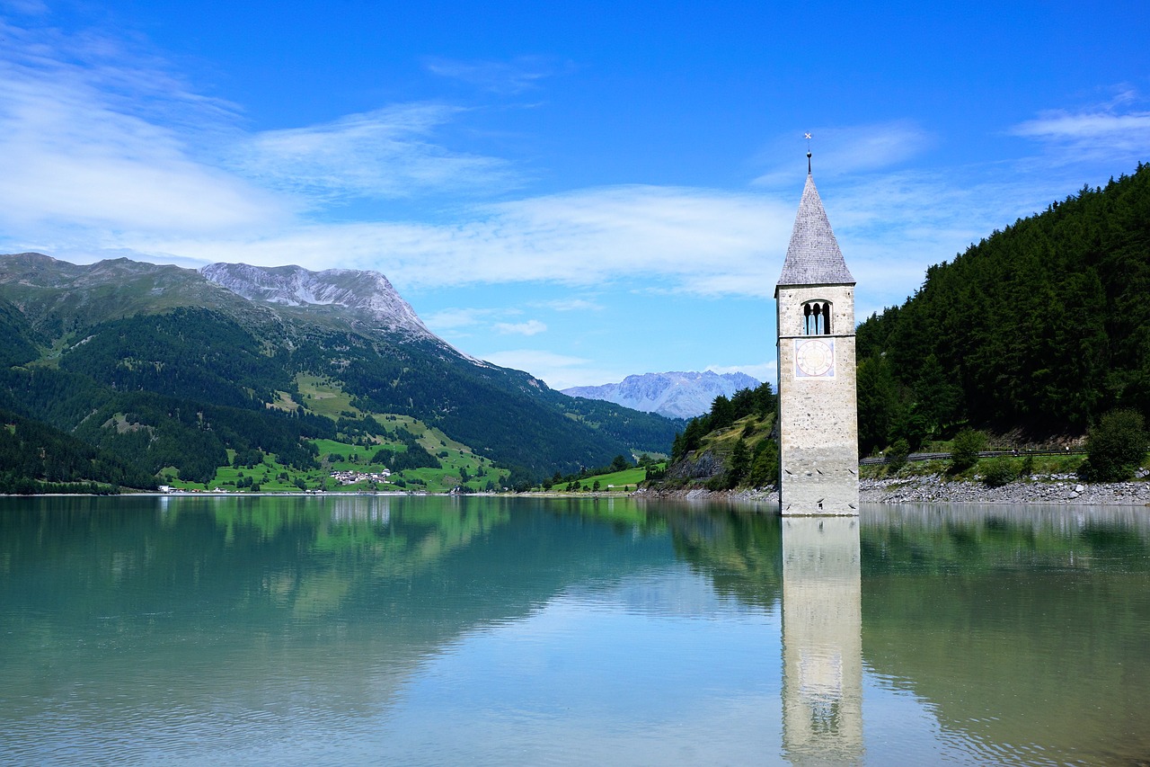 Vingio Venosta, Resia Ežeras, St Valentin Auf Der Haide, Kascho, Adige, Ežeras, Vanduo, Italy, Kalnai, Reschensee