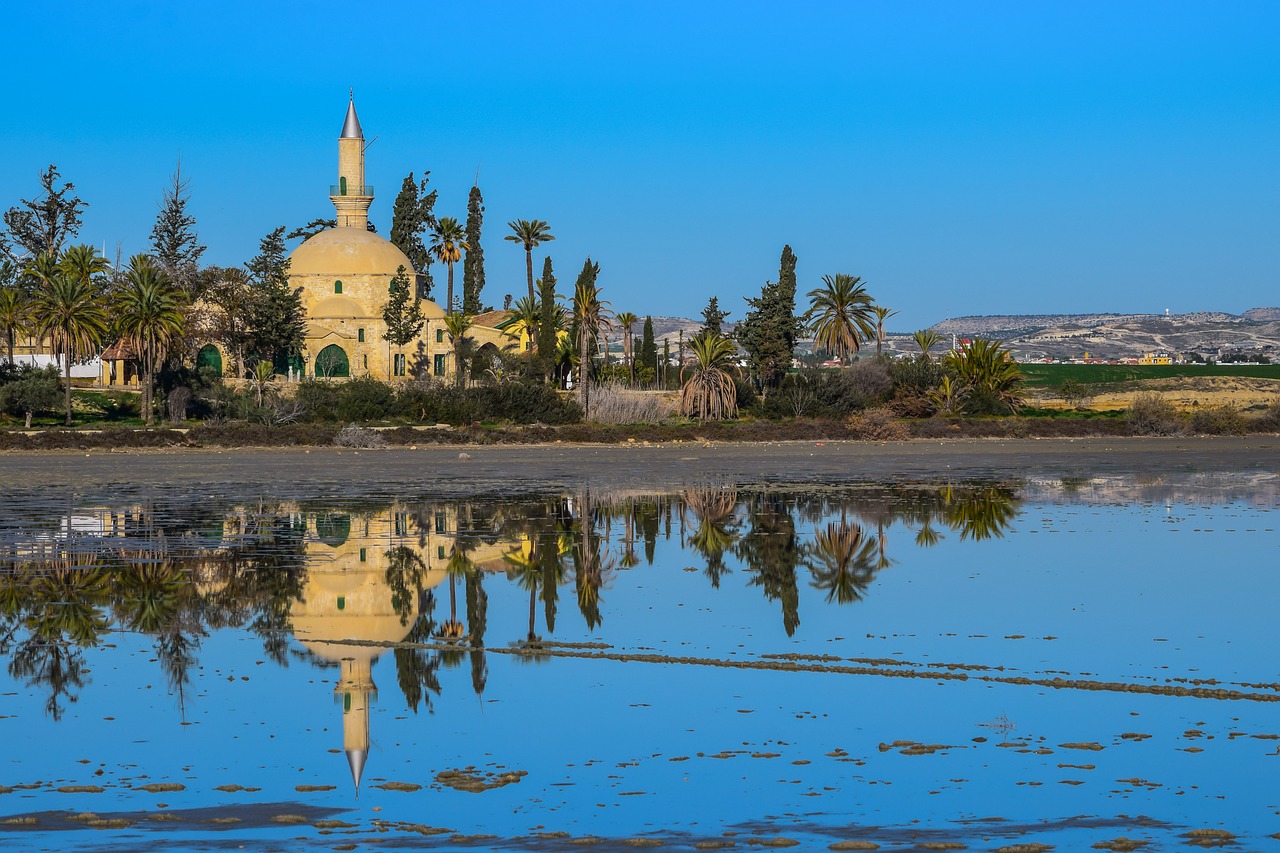 Kipras, Larnaka, Hala Sultan Tekke, Druskos Ežeras, Apmąstymai, Mečetė, Ottoman, Islamas, Religija, Vanduo