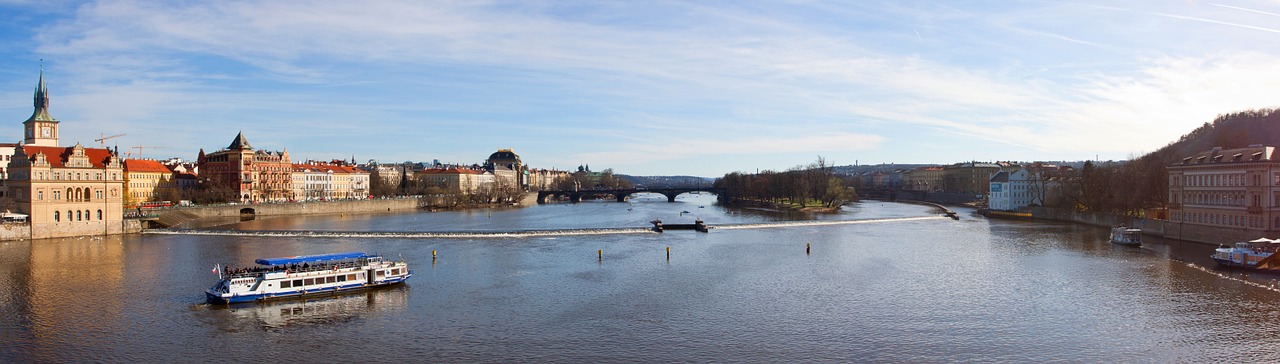 Čekijos Respublika, Prague, Panorama, Dangus, Atspindys, Panoraminiai Vaizdai, Europa, Architektūra, Gražus, Upė