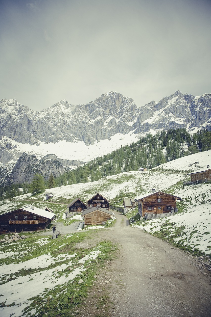Dachsteinas, Kalnai, Alpių, Gamta, Austria, Mėlynas, Žygis, Kraštovaizdis, Sniegas, Dangus
