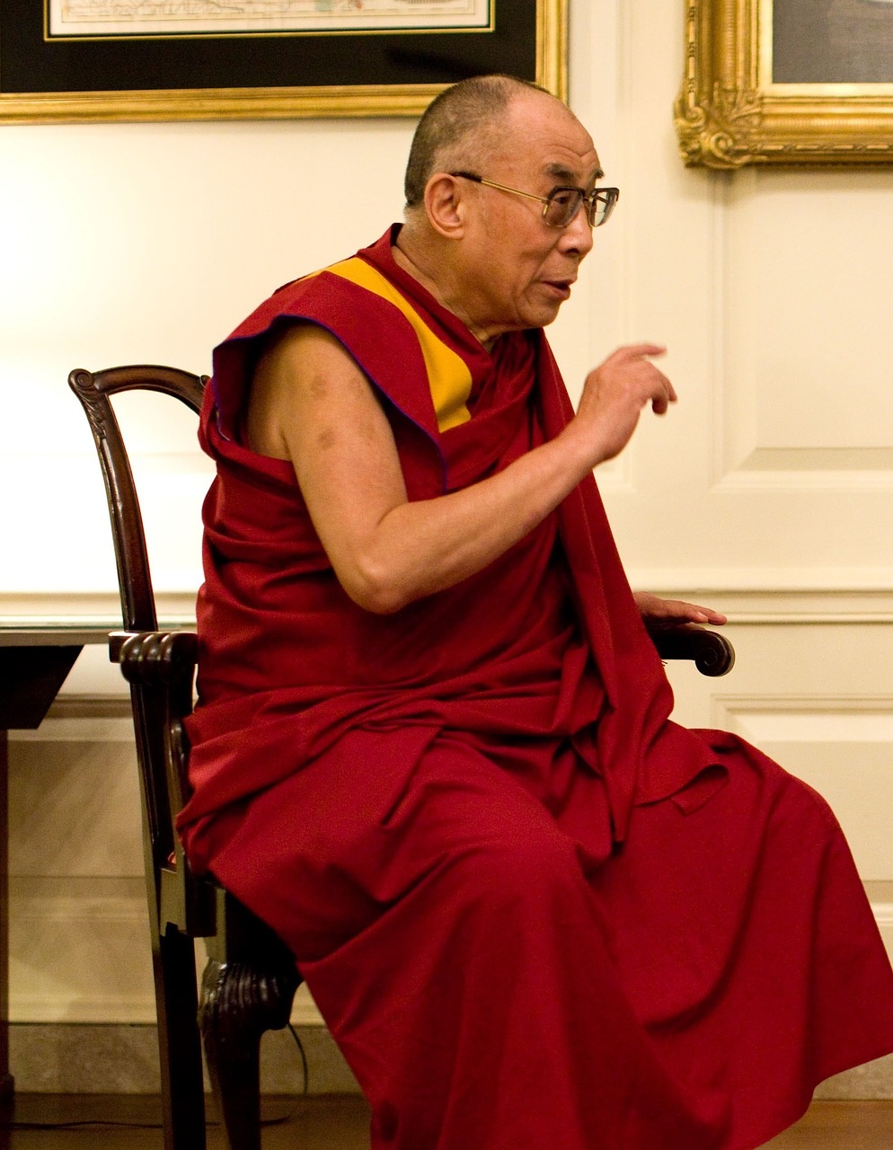 Dalai Lama, Portretas, Diskusija, Šypsena, Diagramos Kambarys, Baltas Namas, Vašingtonas, Prezidento Rezidencija, Jungtinės Amerikos Valstijos, Jungtinės Amerikos Valstijos