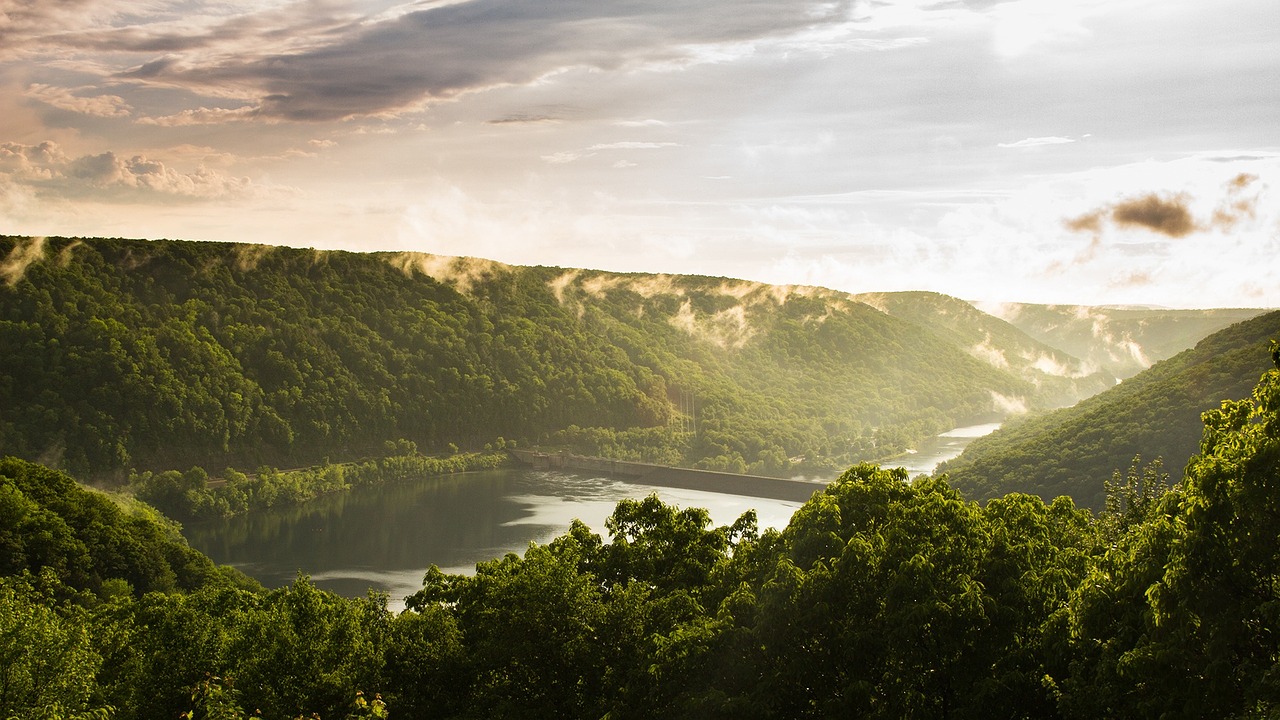 Užtvankos, Slėnis, Dangus, Debesys, Audra, Migla, Rezervuaras, Ežeras, Kinzua, Pennsylvania