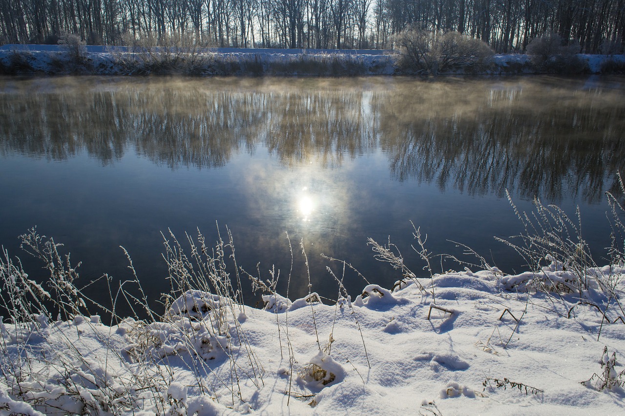 Danube, Rūkas, Upė, Saulė, Veidrodis, Vanduo, Sniegas, Žiema, Garai, Migla