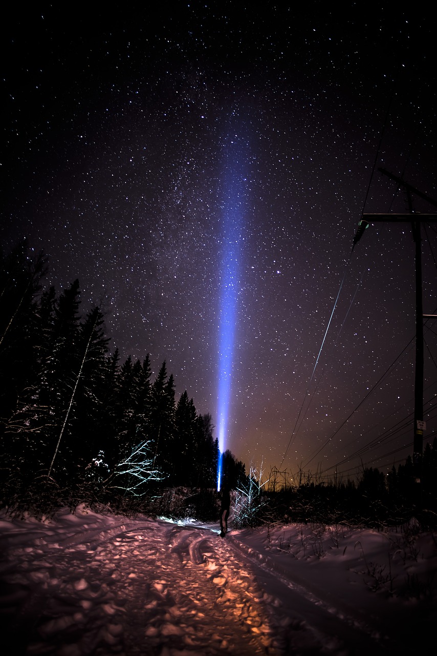 Tamsi, Naktis, Dangus, Žvaigždės, Galaktikos, Atmosfera, Žmonės, Vienas, Vyras, Žibintuvėlis