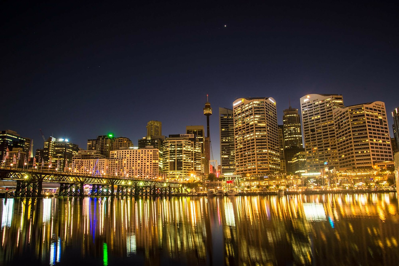 Linksmas Uostas, Sidnėjus, Australia, Miestas, Panorama, Miesto Panorama, Namai, Architektūra, Naktis, Naktiniai Žiburiai