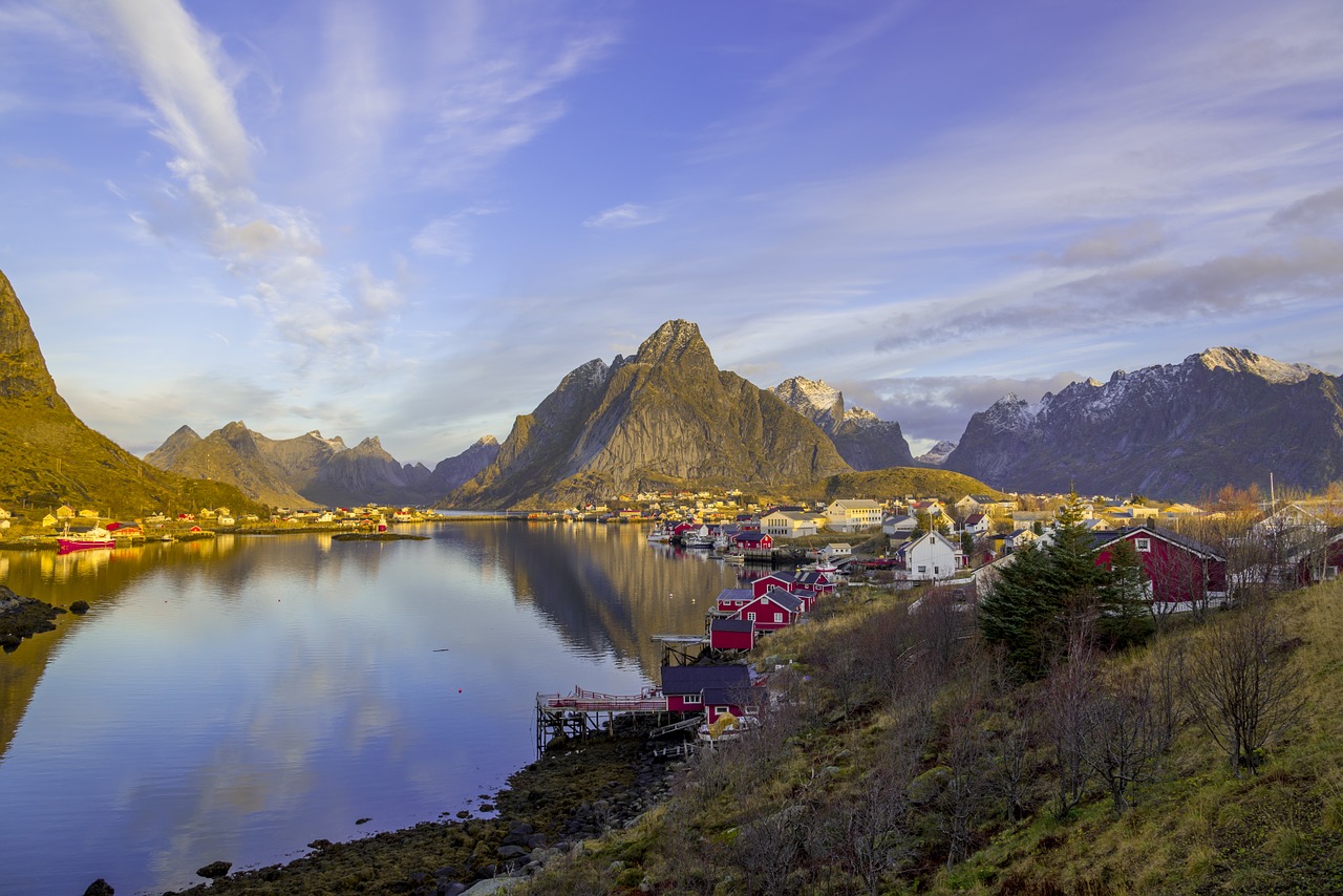 Aušra, Lofoten, Valtys, Kajutės, Dangus, Prieglobstis, Slėnis, Mėlynas, Gamta, Norvegija