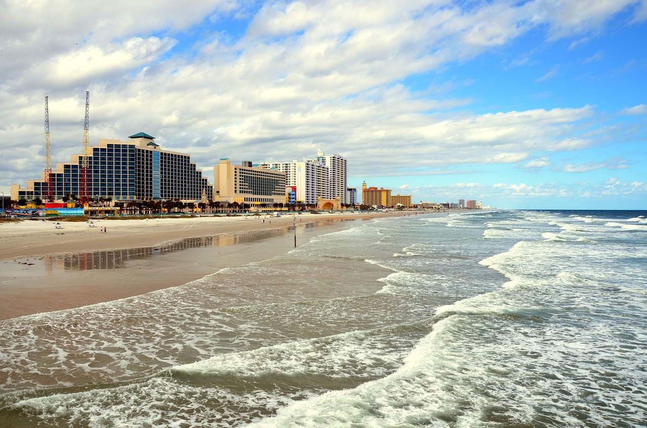 Daytona Paplūdimys, Florida, Papludimys, Vandenynas, Dangus, Smėlis, Mėlynas, Jūra, Vanduo, Kelionė