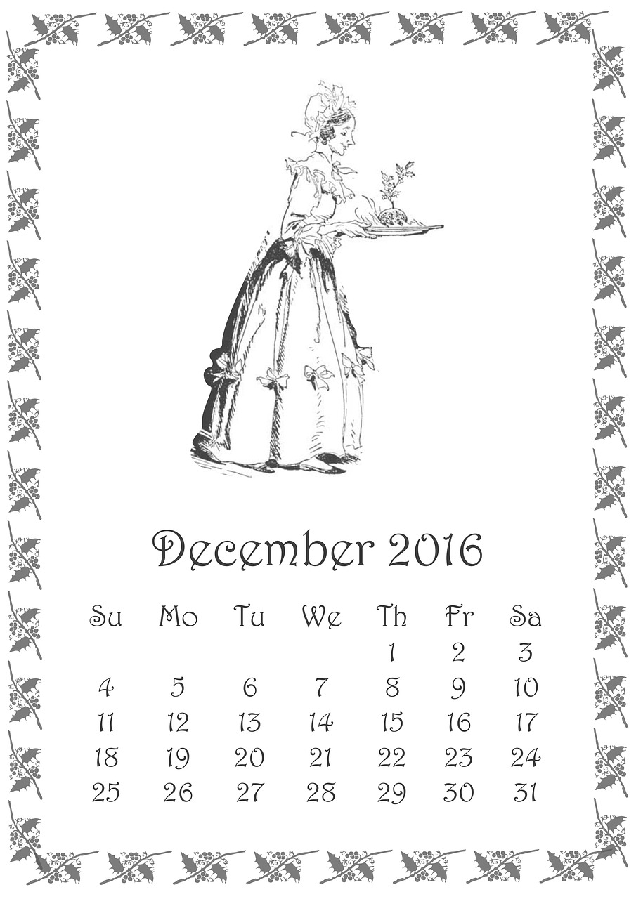 Gruodžio Mėn ., 2016, Kalendorius, Mėnuo, Kalėdos, Šventė, Holly, Uogos, Tortas, Moteris