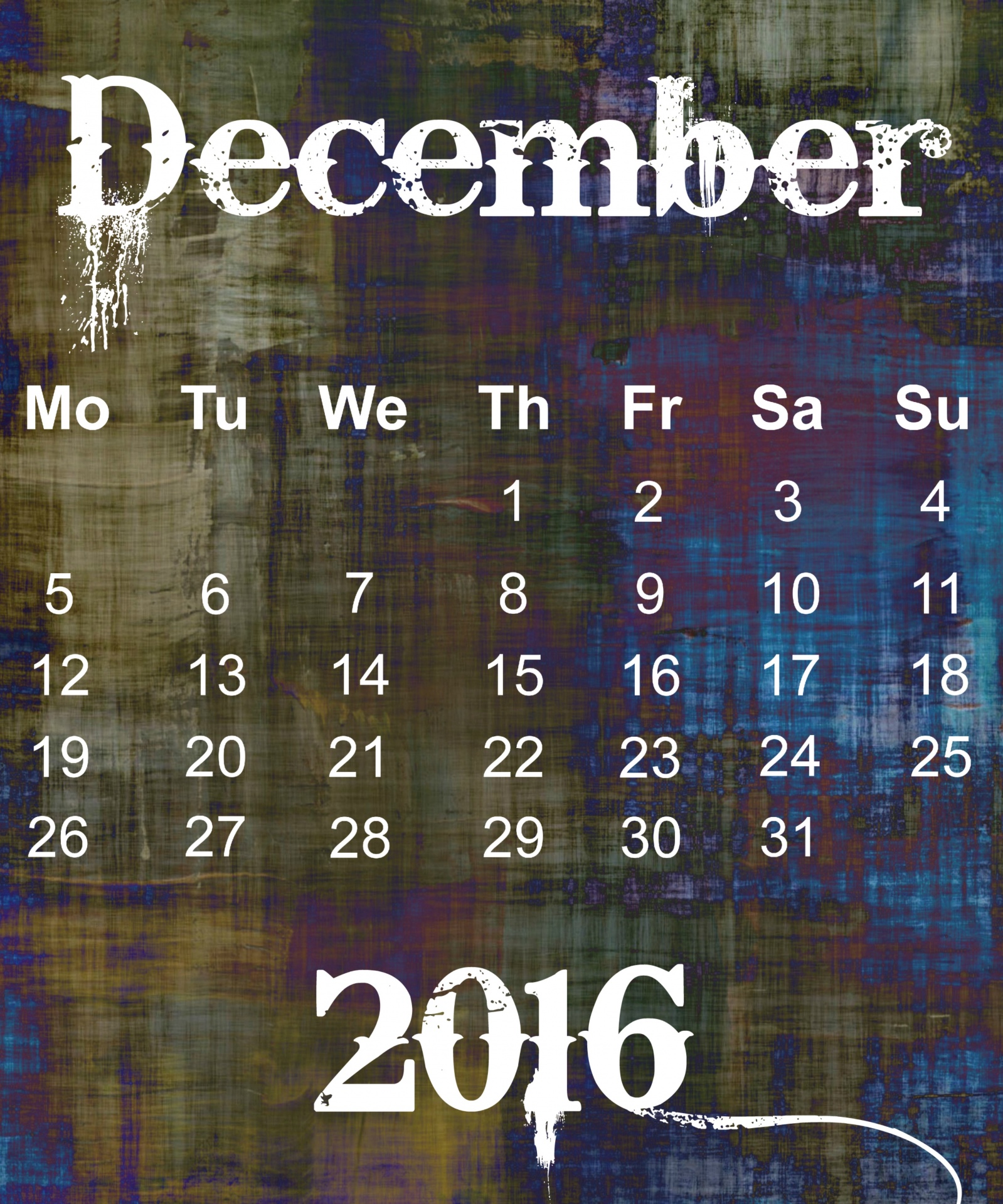 Gruodžio Mėn .,  2016,  Kalendorius,  Plakatas,  Grunge,  Abstraktus,  Tapetai,  Data,  Diena,  Laikas