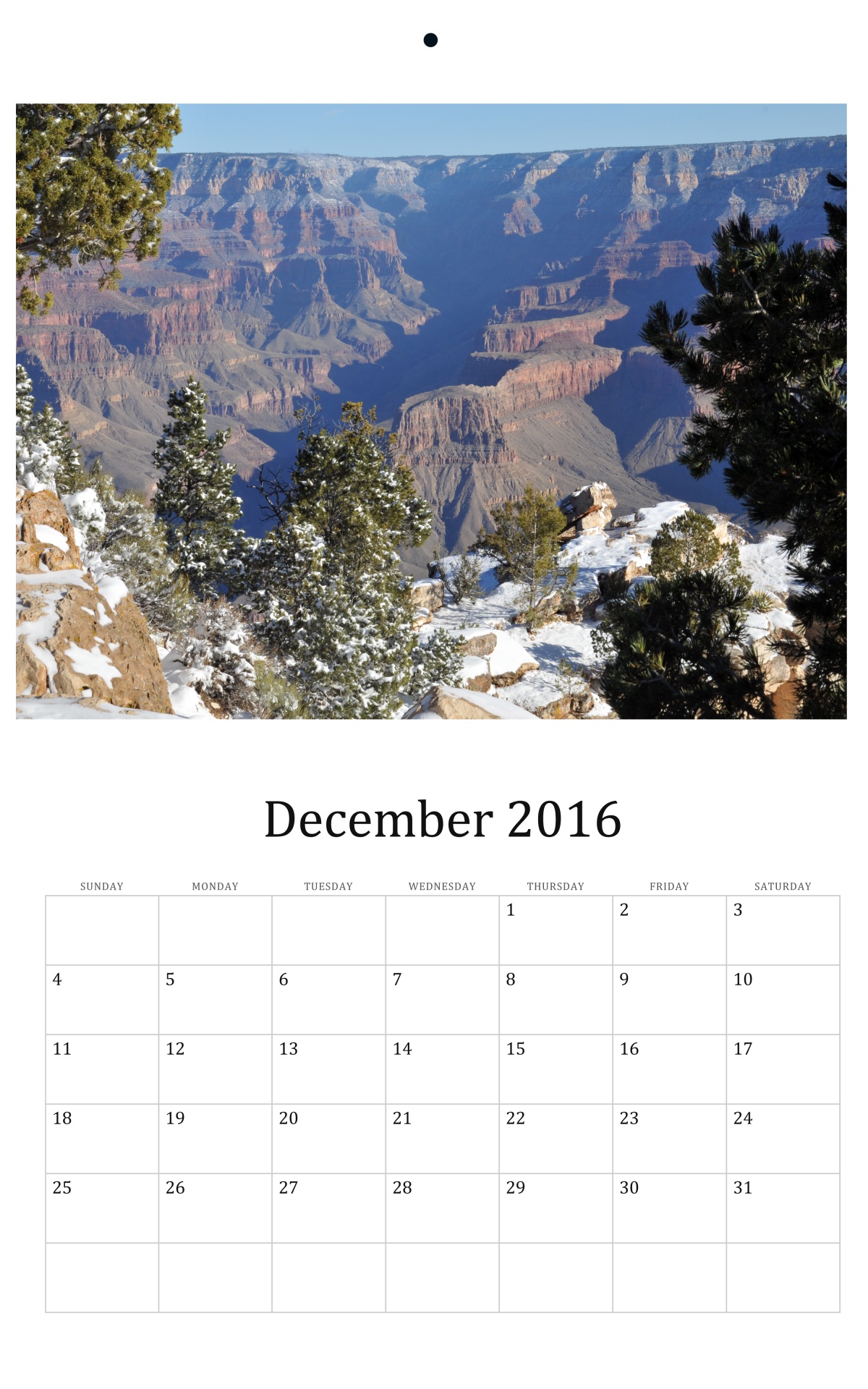 2016,  2016 & Nbsp,  Kalendorius,  Gruodžio Mėn .,  Grand & Nbsp,  Kanjonas,  Arizona,  Sniegas,  Kalendoriai,  Mėnesinis & Nbsp