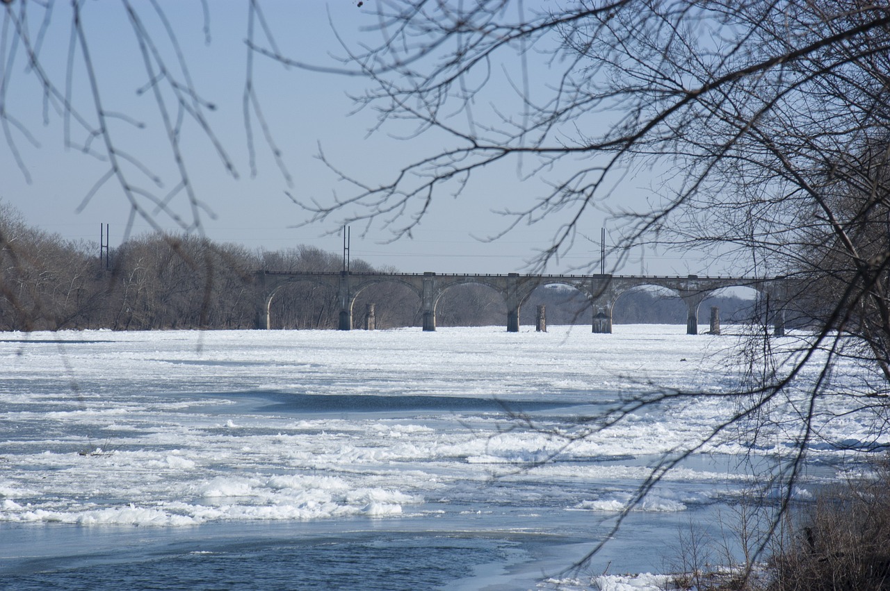 Delaware Upė, Užšalusi Upė, Žiema, Tiltas, Sušaldyta, Ledas, Kraštovaizdis, Pennsylvania, Vanduo, Sezonas