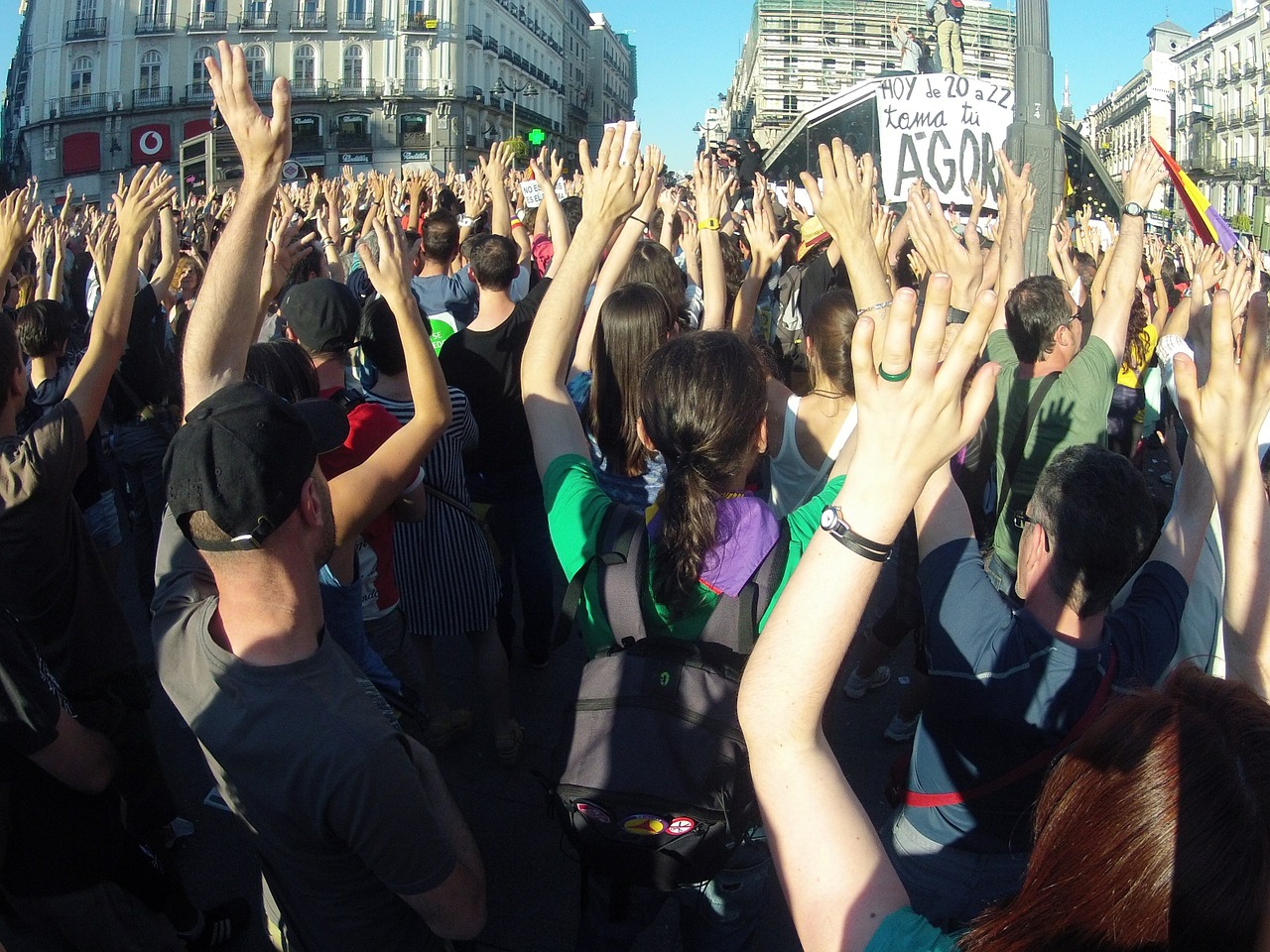 Demonstracija, Žmonės, Plaza, Saulė, Madride, Vėliavos, Nemokamos Nuotraukos,  Nemokama Licenzija