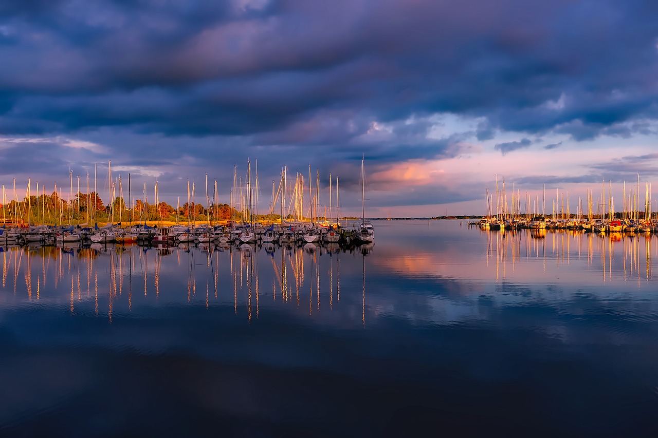 Denmark, Dangus, Debesys, Saulėlydis, Dusk, Valtys, Laivai, Burlaiviai, Buriu, Marina