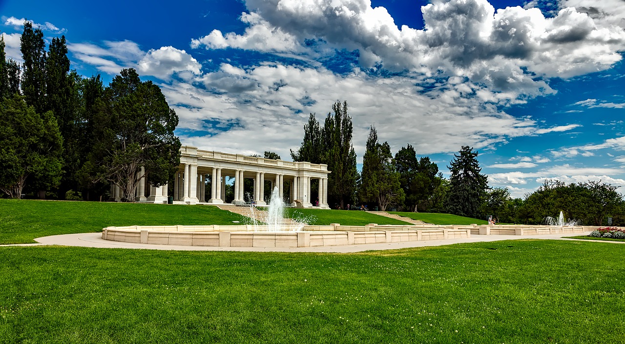 Denveras, Colorado, Sūrio Parkas, Visuomenė, Paviljonas, Pagrindai, Veja, Dangus, Debesys, Panorama